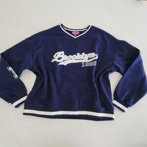 Edikted Brooklyn Sz S Oversized Sweatshirt Top Women's Navy Blue Academia NY